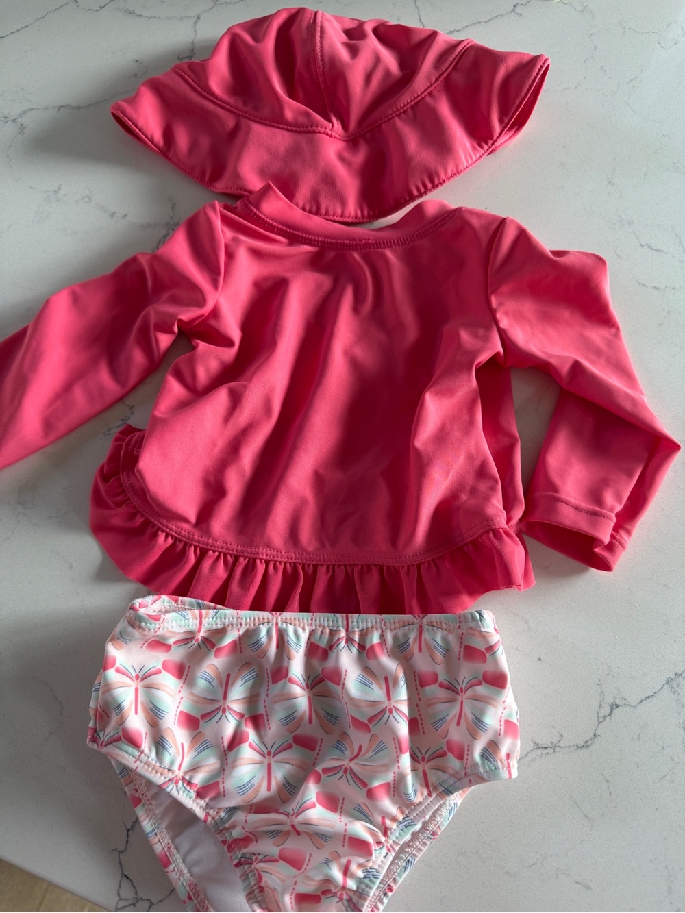 First Impressions Pink Ruffle Rash Guard with Floral Print Bottoms